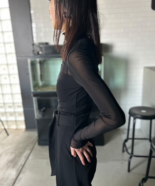 Kotoe（コトエ）の「シースルー ハイネック カットソー シアー メロウ レディース スキントップス（Tシャツ/カットソー・レディース・ホワイト/ブラック/グレー/オフホワイト・FREE）」の19枚目の写真