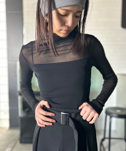 Kotoe（コトエ）の「シースルー ハイネック カットソー シアー メロウ レディース スキントップス（Tシャツ/カットソー・レディース・ホワイト/ブラック/グレー/オフホワイト・FREE）」の13枚目の写真