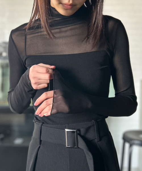 Kotoe（コトエ）の「シースルー ハイネック カットソー シアー メロウ レディース スキントップス（Tシャツ/カットソー・レディース・ホワイト/ブラック/グレー/オフホワイト・FREE）」の15枚目の写真