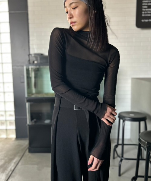 Kotoe（コトエ）の「シースルー ハイネック カットソー シアー メロウ レディース スキントップス（Tシャツ/カットソー・レディース・ホワイト/ブラック/グレー/オフホワイト・FREE）」の21枚目の写真