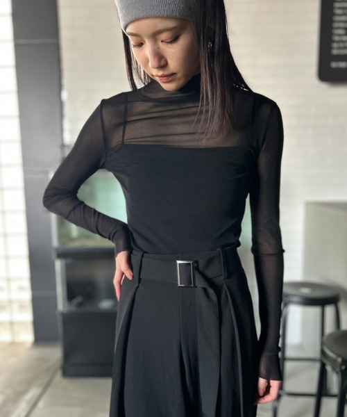 Kotoe（コトエ）の「シースルー ハイネック カットソー シアー メロウ レディース スキントップス（Tシャツ/カットソー・レディース・ホワイト/ブラック/グレー/オフホワイト・FREE）」の14枚目の写真