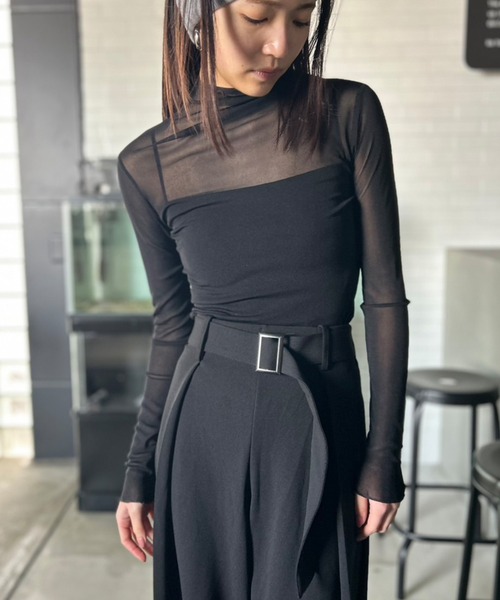 Kotoe（コトエ）の「シースルー ハイネック カットソー シアー メロウ レディース スキントップス（Tシャツ/カットソー・レディース・ホワイト/ブラック/グレー/オフホワイト・FREE）」の16枚目の写真