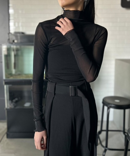 Kotoe（コトエ）の「シースルー ハイネック カットソー シアー メロウ レディース スキントップス（Tシャツ/カットソー・レディース・ホワイト/ブラック/グレー/オフホワイト・FREE）」の18枚目の写真