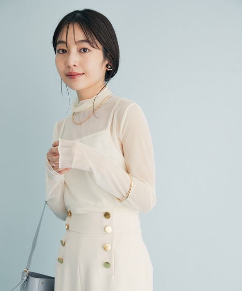 VIS(ビス)の「ほどよい透け感、無地/柄シアーハイネックインナー(その他トップス・レディース・ホワイト系その他6/キナリ・FREE)」の1枚目の写真