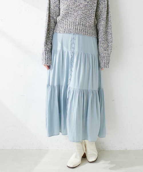 natural couture(ナチュラルクチュール)の「【WEB限定】ちび釦落ち感ティアードスカート(スカート・レディース・アイボリー/グレイッシュベージュ/サックスブルー/その他1/その他2・FREE)」の14枚目の写真