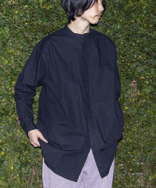 GLOSTER（グロスター）の「【GLOSTER/グロスター】フライフロント ロングシャツ（シャツ/ブラウス・メンズ・ブラック/オフホワイト/サックスブルー・MEDIUM/LARGE）」の7枚目の写真