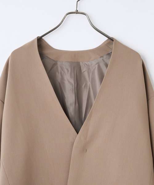 CIAOPANIC（チャオパニック）の「【セットアップで着用可能】TRノーカラー比翼ジャケット（ノーカラージャケット・メンズ・ブラック/ベージュ/グレー・MEDIUM/LARGE）」の9枚目の写真