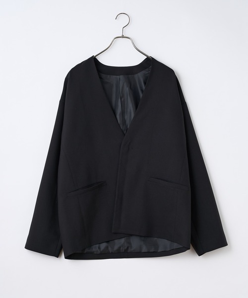 CIAOPANIC（チャオパニック）の「【セットアップで着用可能】TRノーカラー比翼ジャケット（ノーカラージャケット・メンズ・ブラック/ベージュ/グレー・MEDIUM/LARGE）」の12枚目の写真