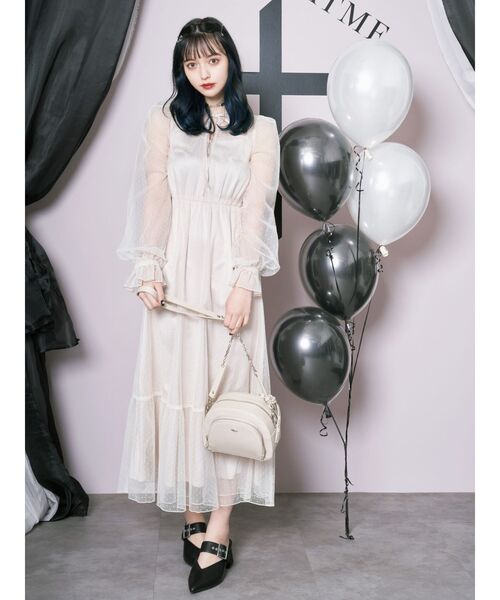 EATME（イートミー）の「ドットチュールマキシワンピース（ワンピース・レディース・ブラック/ベージュ/ブルー・FREE）」の6枚目の写真