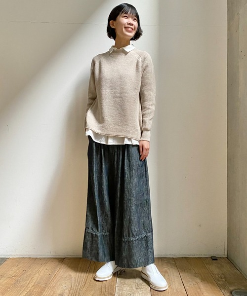 Plantation(プランテーション)の「コットンリブニット(ニット/セーター・レディース・ベージュ/ネイビー/イエロー・M size)」の4枚目の写真