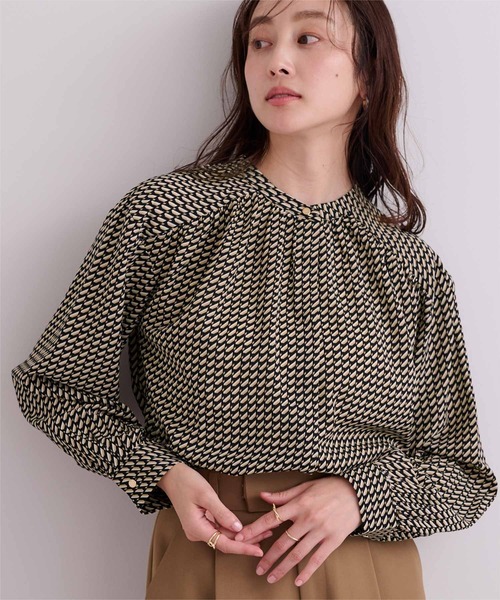 自由区最新作！ジオメトリックジャガードブラウス シアージオメトリックジャカードクロップド丈 ブラウス / 自由区 S