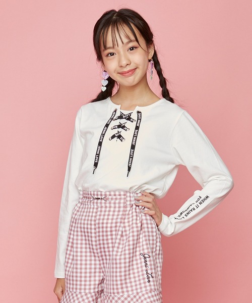 JENNI love（ジェニィラブ）の「フロントレースアップロンT（Tシャツ/カットソー・キッズ・オフホワイト/ブラック/ミント・130cm/140cm/150cm/160cm）」の2枚目の写真