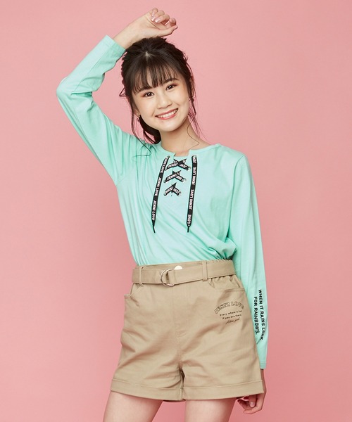 JENNI love（ジェニィラブ）の「フロントレースアップロンT（Tシャツ/カットソー・キッズ・オフホワイト/ブラック/ミント・130cm/140cm/150cm/160cm）」の3枚目の写真