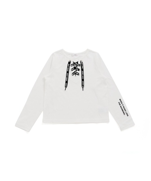 JENNI love（ジェニィラブ）の「フロントレースアップロンT（Tシャツ/カットソー・キッズ・オフホワイト/ブラック/ミント・130cm/140cm/150cm/160cm）」の6枚目の写真