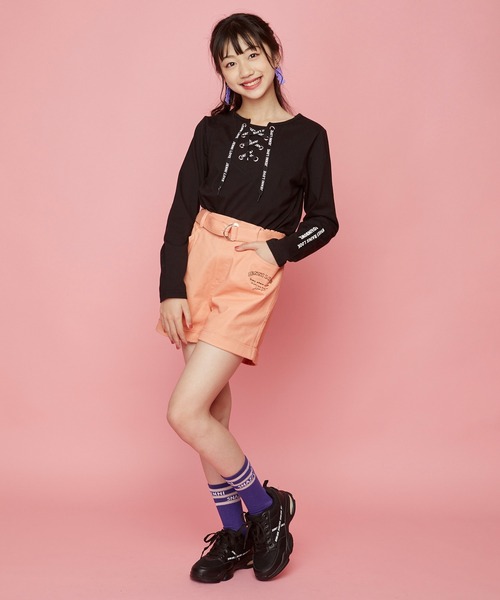 JENNI love（ジェニィラブ）の「フロントレースアップロンT（Tシャツ/カットソー・キッズ・オフホワイト/ブラック/ミント・130cm/140cm/150cm/160cm）」の4枚目の写真