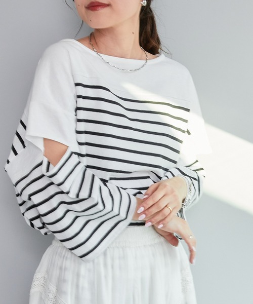 CIAOPANIC TYPY（チャオパニックティピー）の「カラーボーダーカットアウトトップス（Tシャツ/カットソー・レディース・ブラック/ブルー/オレンジ/ピンク・ONE SIZE）」の8枚目の写真