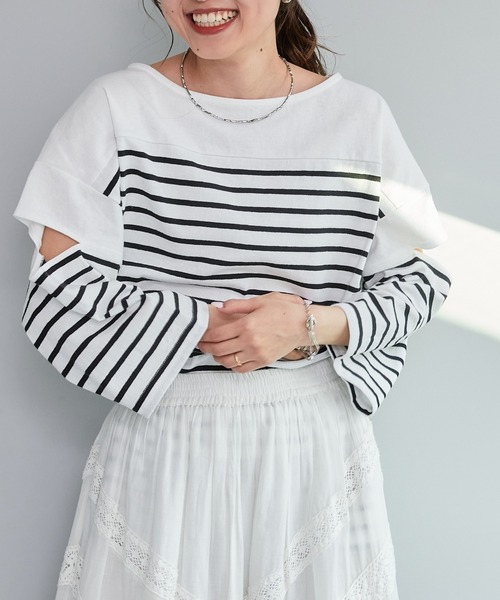 CIAOPANIC TYPY（チャオパニックティピー）の「カラーボーダーカットアウトトップス（Tシャツ/カットソー・レディース・ブラック/ブルー/オレンジ/ピンク・ONE SIZE）」の15枚目の写真