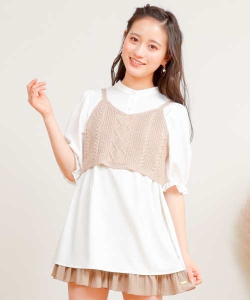 PINKHUNT（ピンクハント）の「PINKHUNT ピンクハント gニットビスチェ付き ブラウス 6849K（シャツ/ブラウス・キッズ・ベージュ/パープル・150cm/130cm/120cm/140cm/160cm）」の2枚目の写真