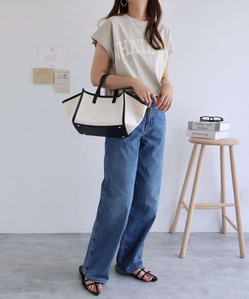 andme(アンドミー)の「ピグメントフレンチスリーブかすれロゴTシャツ(Tシャツ/カットソー・レディース・オフホワイト/モカ/ブルー/グリーン/スミクロ/グレイッシュベージュ/ラベンダー・M)」の15枚目の写真