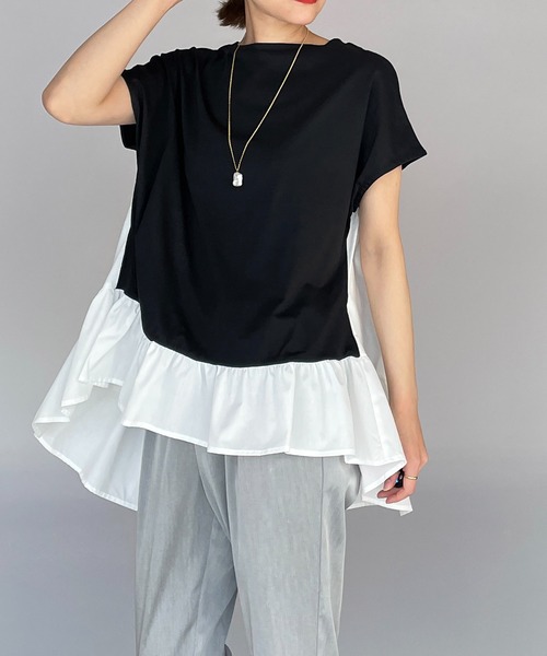 PICCIN（ピッチン）の「裾フリルカット切替えプルオーバー（Tシャツ/カットソー・レディース・ブラック/ネイビー/イエロー・M/L）」の2枚目の写真