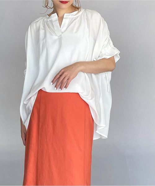 PICCIN（ピッチン）の「スキッパーギャザーブラウス（シャツ/ブラウス・レディース・ブラック/オフホワイト/カーキ・M）」の16枚目の写真