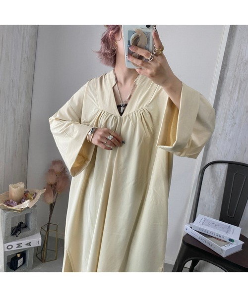 Chich&Sally(チッチアンドサリー)の「リネンタッチカフタンOP(ワンピース・レディース・Moca/Black/Beige/Mustard・MEDIUM)」の12枚目の写真