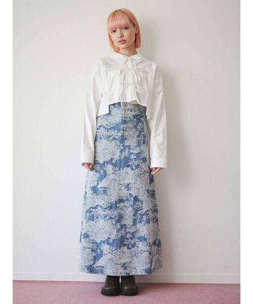 merry jenny（メリージェニー）の「ショートキリカエリボンシャツ（シャツ/ブラウス・レディース・オフホワイト/ブラック・FREE）」の4枚目の写真