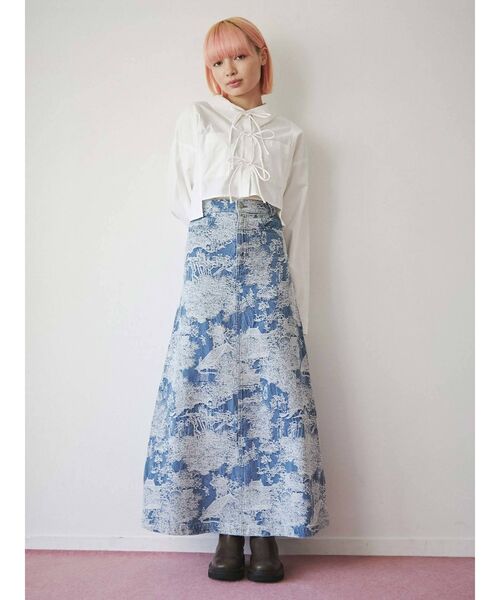 merry jenny（メリージェニー）の「ショートキリカエリボンシャツ（シャツ/ブラウス・レディース・オフホワイト/ブラック・FREE）」の5枚目の写真