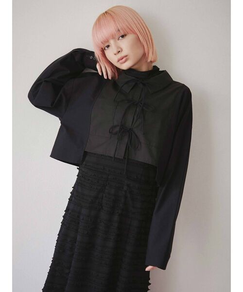 merry jenny（メリージェニー）の「ショートキリカエリボンシャツ（シャツ/ブラウス・レディース・オフホワイト/ブラック・FREE）」の8枚目の写真