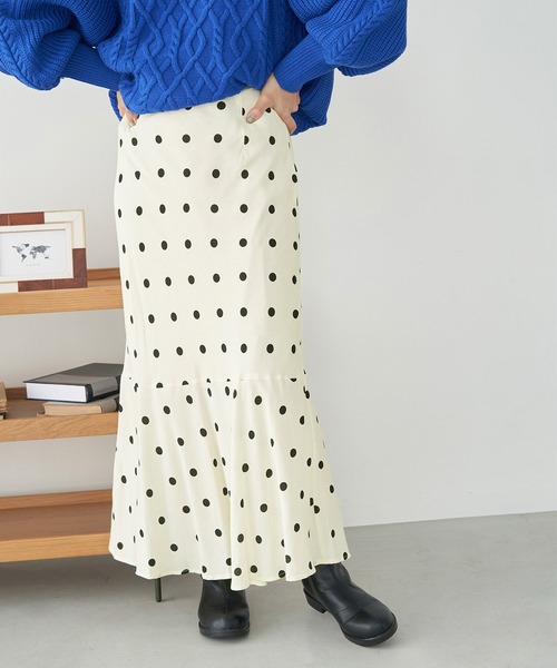 SOLDOUT！ ロペピクニック ドット柄スカート セール】ドット/花柄麻混マーメイドスカート（スカート）｜ROPE