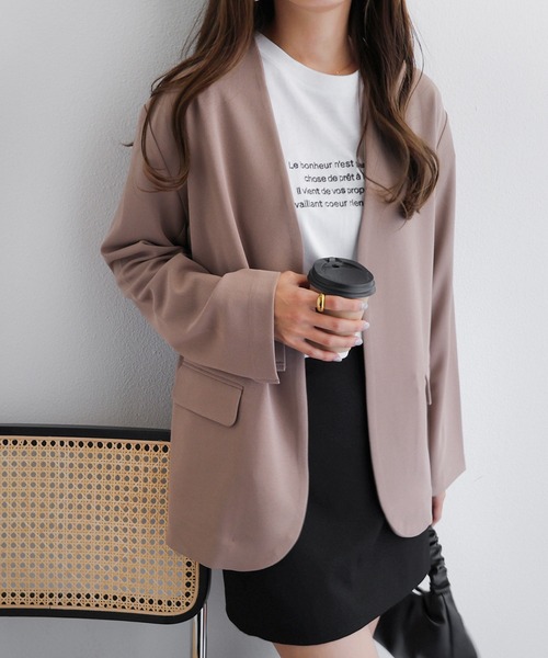 セール】梨地ポンチノーカラージャケット（ノーカラージャケット