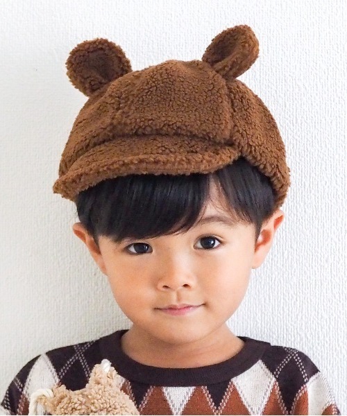MAKE YOUR DAY（メイクユアデイ）の「くまみみボアキャップ（キャップ・キッズ・アイボリー/チャコールグレー/ブラウン・XS/L/S/M）」の3枚目の写真