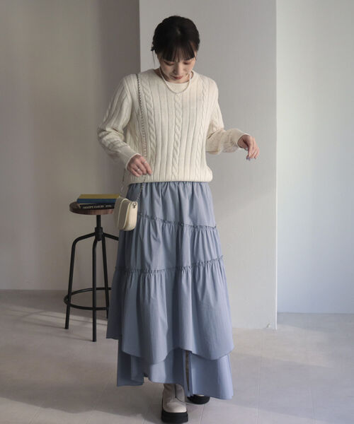 fredy emue（フレディエミュ）の「ケーブル×ワイドリブ プルオーバーニット（ニット/セーター・レディース・ネイビー/レッド/アイボリー/ブルー系その他3・38）」の5枚目の写真