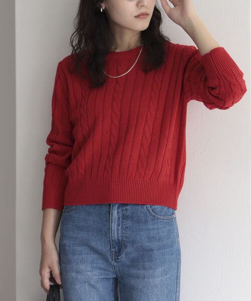 fredy emue（フレディエミュ）の「ケーブル×ワイドリブ プルオーバーニット（ニット/セーター・レディース・ネイビー/レッド/アイボリー/ブルー系その他3・38）」の18枚目の写真