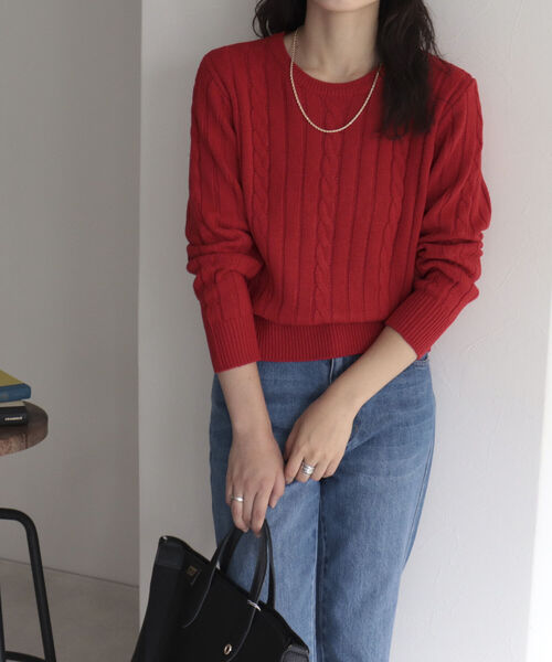 fredy emue（フレディエミュ）の「ケーブル×ワイドリブ プルオーバーニット（ニット/セーター・レディース・ネイビー/レッド/アイボリー/ブルー系その他3・38）」の8枚目の写真