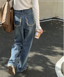 バッグフリンジポケット デニムパンツ