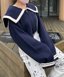 【Alley】ライン入りBIGカラーZIPカーディガン