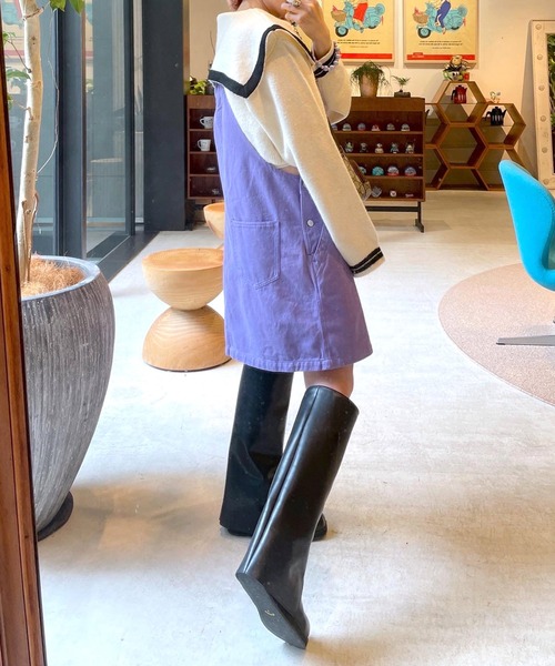 Alley by w closet（アリーバイダブルクローゼット）の「【Alley】ライン入りBIGカラーZIPカーディガン（カーディガン/ボレロ・レディース・ネイビー/オフホワイト・FREE）」の4枚目の写真