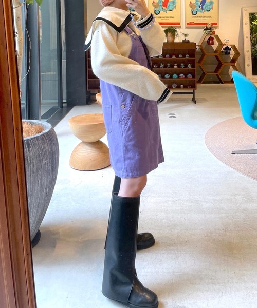 Alley by w closet（アリーバイダブルクローゼット）の「【Alley】ライン入りBIGカラーZIPカーディガン（カーディガン/ボレロ・レディース・ネイビー/オフホワイト・FREE）」の6枚目の写真