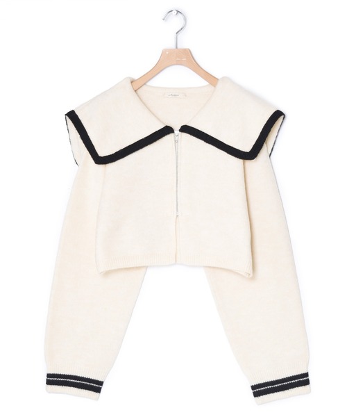 Alley by w closet（アリーバイダブルクローゼット）の「【Alley】ライン入りBIGカラーZIPカーディガン（カーディガン/ボレロ・レディース・ネイビー/オフホワイト・FREE）」の5枚目の写真