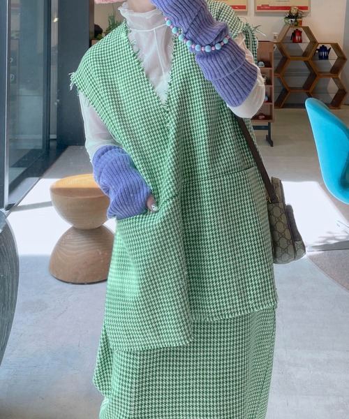 Alley by w closet（アリーバイダブルクローゼット）の「【セットアップ対応/Alley】千鳥柄ベスト（ベスト・レディース・グリーン/ブラウン・FREE）」の4枚目の写真