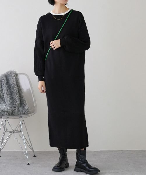 IAMUSE（アイアミューズ）の「選べるネックタイプ！　ロングニットワンピース S0756【IAMUSE】（ワンピース・レディース・ブラウン系2/ベージュ系1/ブラウン系1/ベージュ系2/ホワイト系1/ブラック系1/ホワイト系/ブラウン系/ベージュ系/ブラック系/ホワイト系2/ブラック系2・FREE）」の4枚目の写真