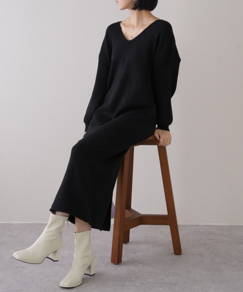 IAMUSE（アイアミューズ）の「選べるネックタイプ！　ロングニットワンピース S0756【IAMUSE】（ワンピース・レディース・ブラウン系2/ベージュ系1/ブラウン系1/ベージュ系2/ホワイト系1/ブラック系1/ホワイト系/ブラウン系/ベージュ系/ブラック系/ホワイト系2/ブラック系2・FREE）」の5枚目の写真