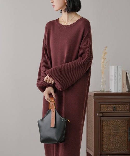 IAMUSE（アイアミューズ）の「選べるネックタイプ！　ロングニットワンピース S0756【IAMUSE】（ワンピース・レディース・ブラウン系2/ベージュ系1/ブラウン系1/ベージュ系2/ホワイト系1/ブラック系1/ホワイト系/ブラウン系/ベージュ系/ブラック系/ホワイト系2/ブラック系2・FREE）」の7枚目の写真