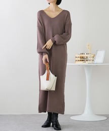 選べるネックタイプ! ロングニットワンピース S0756【IAMUSE】