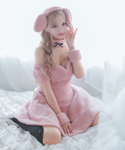 Tika（ティカ）の「コスプレ かわいい アニマル オフショル ウエスト切替 ふわふわ もこもこ うさぎ ミニ ワンピース 4点セット コンカフェ（コスチューム/パーティーグッズ・レディース・ピンク・M）」の12枚目の写真