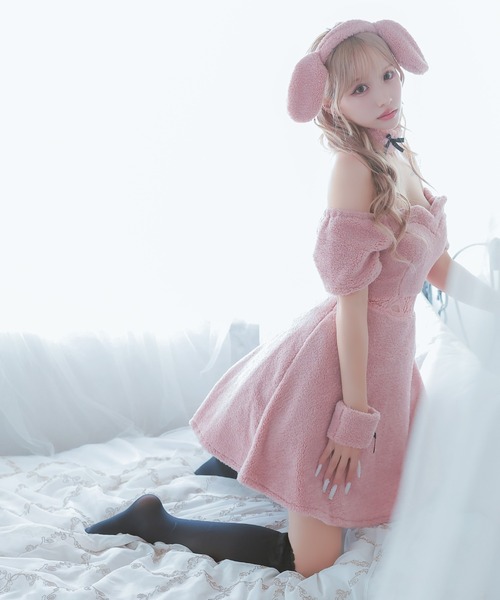 Tika（ティカ）の「コスプレ かわいい アニマル オフショル ウエスト切替 ふわふわ もこもこ うさぎ ミニ ワンピース 4点セット コンカフェ（コスチューム/パーティーグッズ・レディース・ピンク・M）」の18枚目の写真