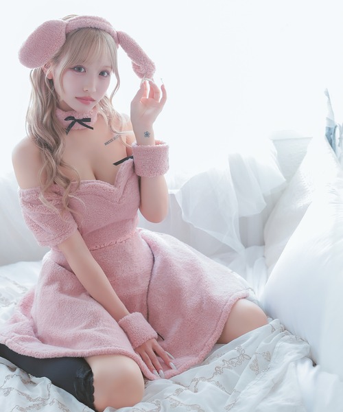 Tika（ティカ）の「コスプレ かわいい アニマル オフショル ウエスト切替 ふわふわ もこもこ うさぎ ミニ ワンピース 4点セット コンカフェ（コスチューム/パーティーグッズ・レディース・ピンク・M）」の17枚目の写真