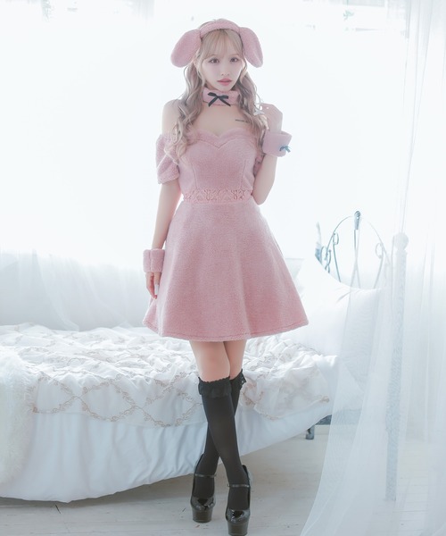 Tika（ティカ）の「コスプレ かわいい アニマル オフショル ウエスト切替 ふわふわ もこもこ うさぎ ミニ ワンピース 4点セット コンカフェ（コスチューム/パーティーグッズ・レディース・ピンク・M）」の16枚目の写真