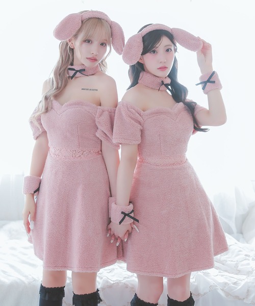 Tika（ティカ）の「コスプレ かわいい アニマル オフショル ウエスト切替 ふわふわ もこもこ うさぎ ミニ ワンピース 4点セット コンカフェ（コスチューム/パーティーグッズ・レディース・ピンク・M）」の14枚目の写真